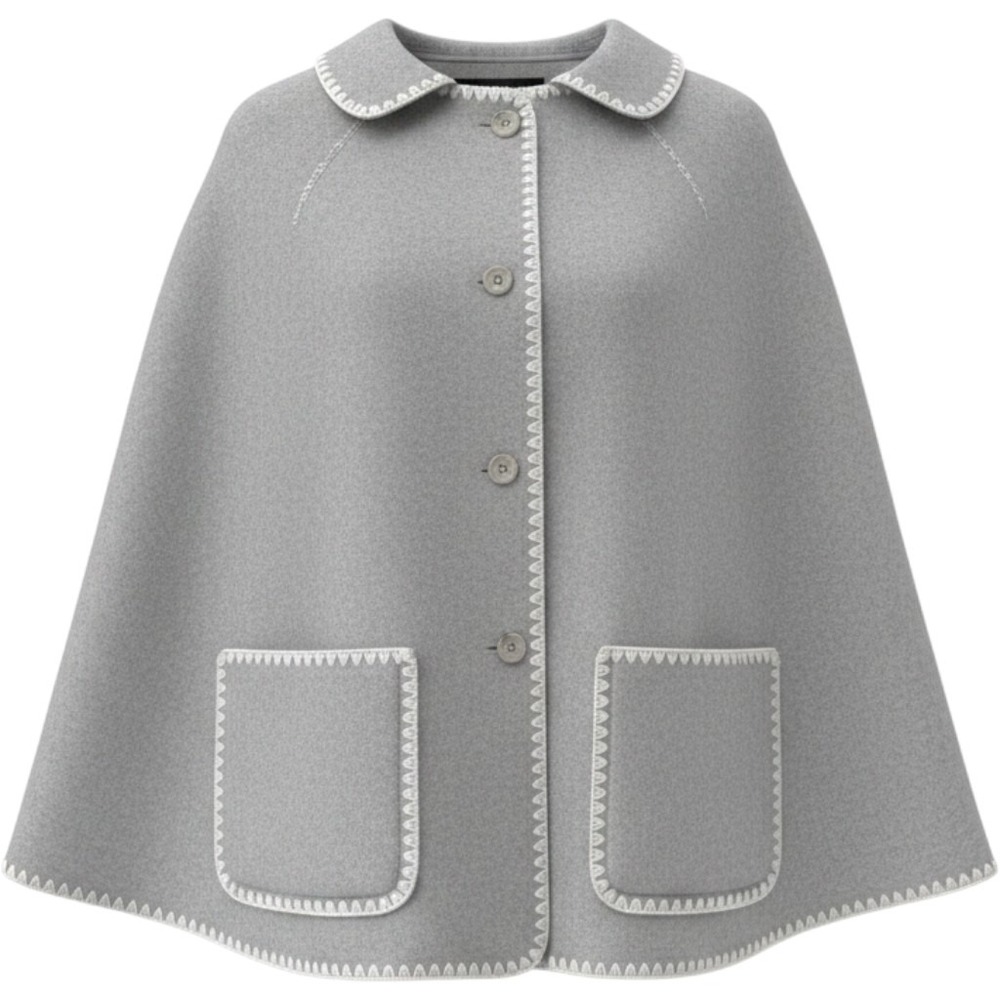Marc New York NEW Andrew Marc Grey Scarf Cape Jacket Stitch Scandi Style Med